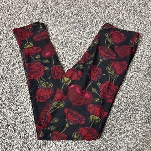 LuLaRoe Kids Leggings - Black with Red Roses